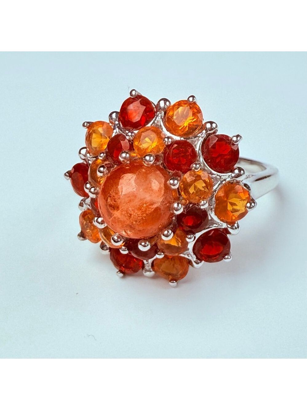 1.4 CT Natural Sunstone, Citrine, Garnet Cluster Sterling Silver Confetti Ring